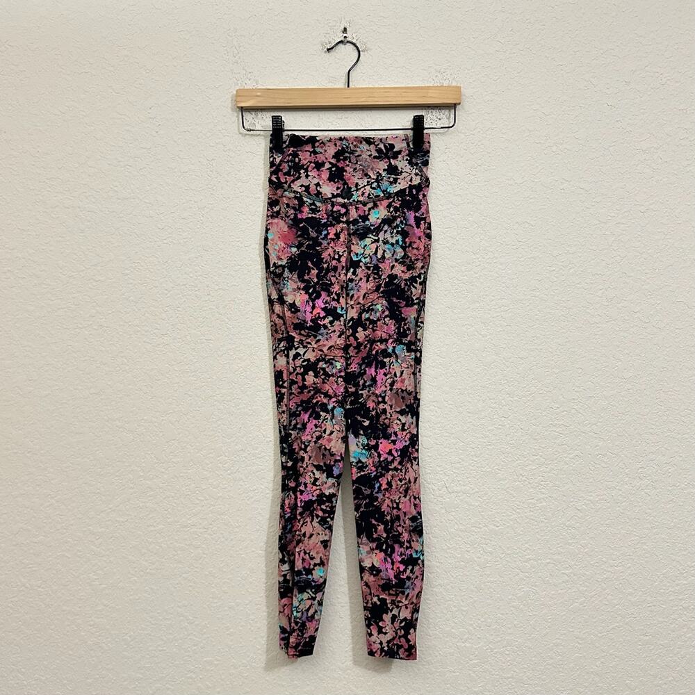 LULULEMON Base Pace Leggings Black Pink Floral High Rise Gym Running